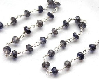 6 Feet, Hand Cut Iolite Gemstones on Sterling Silver Wire Chain // Hand Wire Wrapped Chain-S-