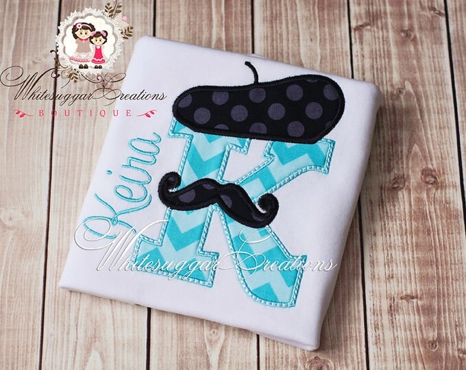 Baby Girl Personalized Shirt - Paris Beret and Mustache Shirt - Custom Bonjour Baby Girl Shirt - Baby Girl Outfit