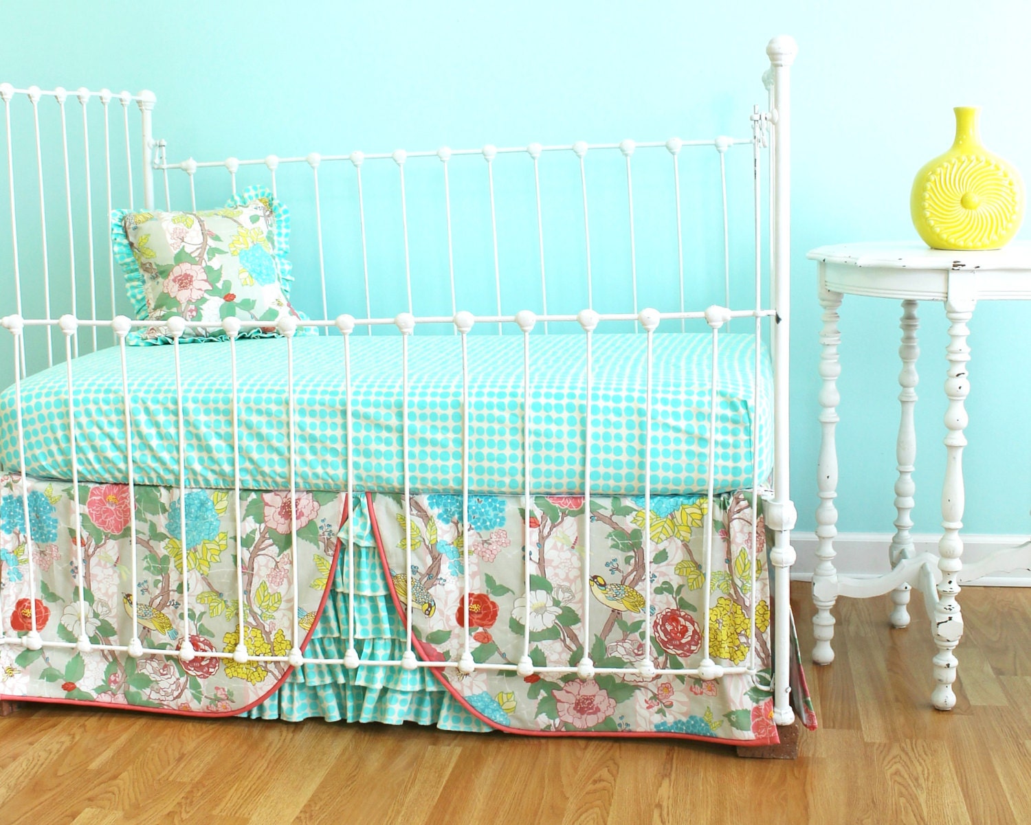 Bumperless Baby Bedding Garden Floral Crib Bedding Set OOP
