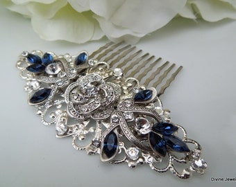 Bridal Rhinestone Hair Comb Wedding Rhinestone Hair Comb Rose Rhinestone Hair Comb Swarovski Crystals Something Blue Hair Comb ROSELANI