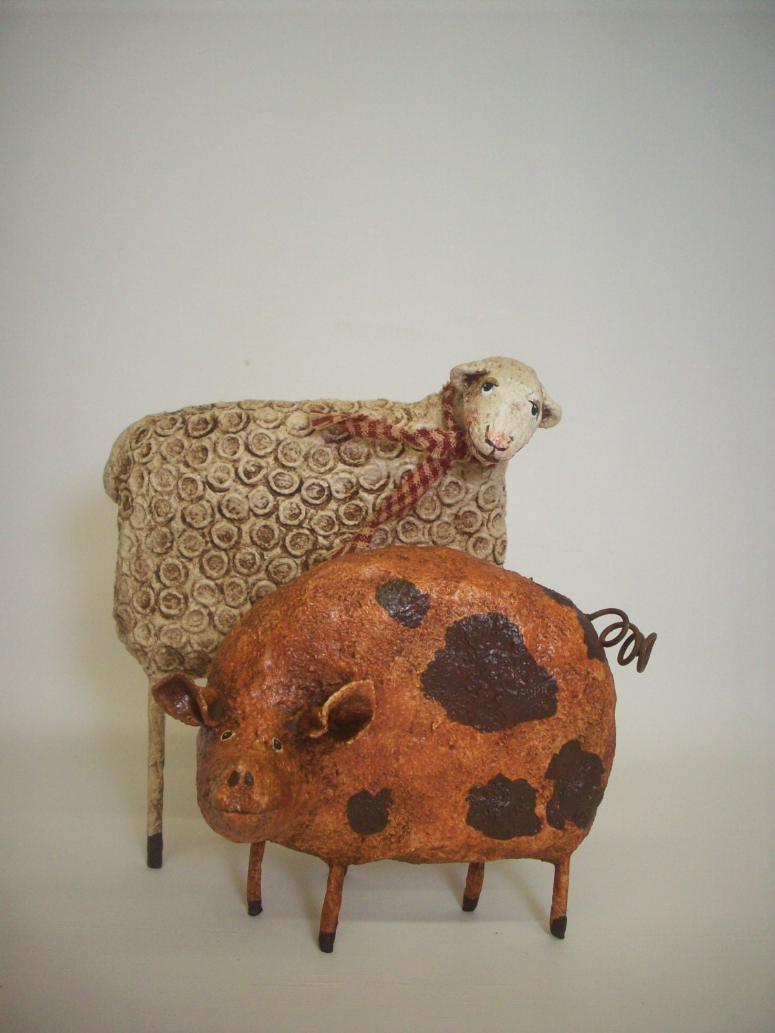 Primitive Paper Mache Fok Art Pig and Sheep