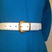 Vintage White Leather Belt with Golden Buckle White Genuine Leather Belt vintage belt White Belt Small white belt Vintage Womens waist belt