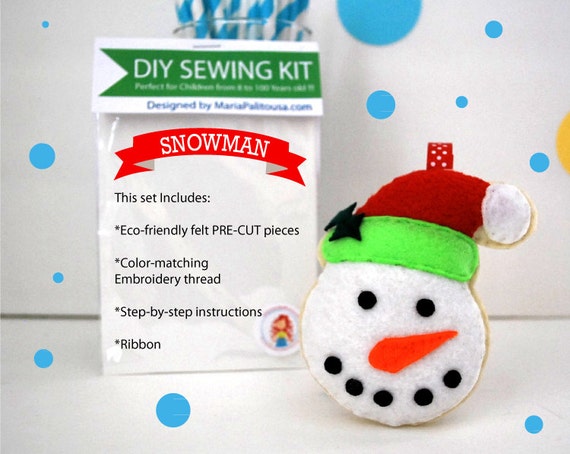 Snowman Ornament Sewing Kit, Felt Hand-Sewing Kit, Craft Felt Sewing Kit, Kid Sewing Kit, diy Mini Felt Sewing Kit READY TO SHIP A834 Il_570xn