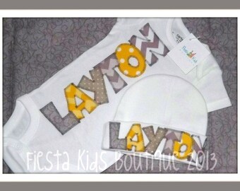 Newborn beanie, baby boy hat, personalized baby gifts, infant hats, grey and yellow