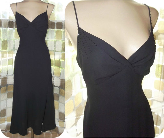 Vintage 90s Sexy Slinky Beaded Slip Dress Slit by IntrigueU4Ever