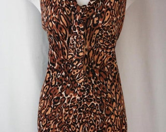 1960s Brown Ocelot Print Jersey Mini Dress - Size 11/12 - Bust 37 ...