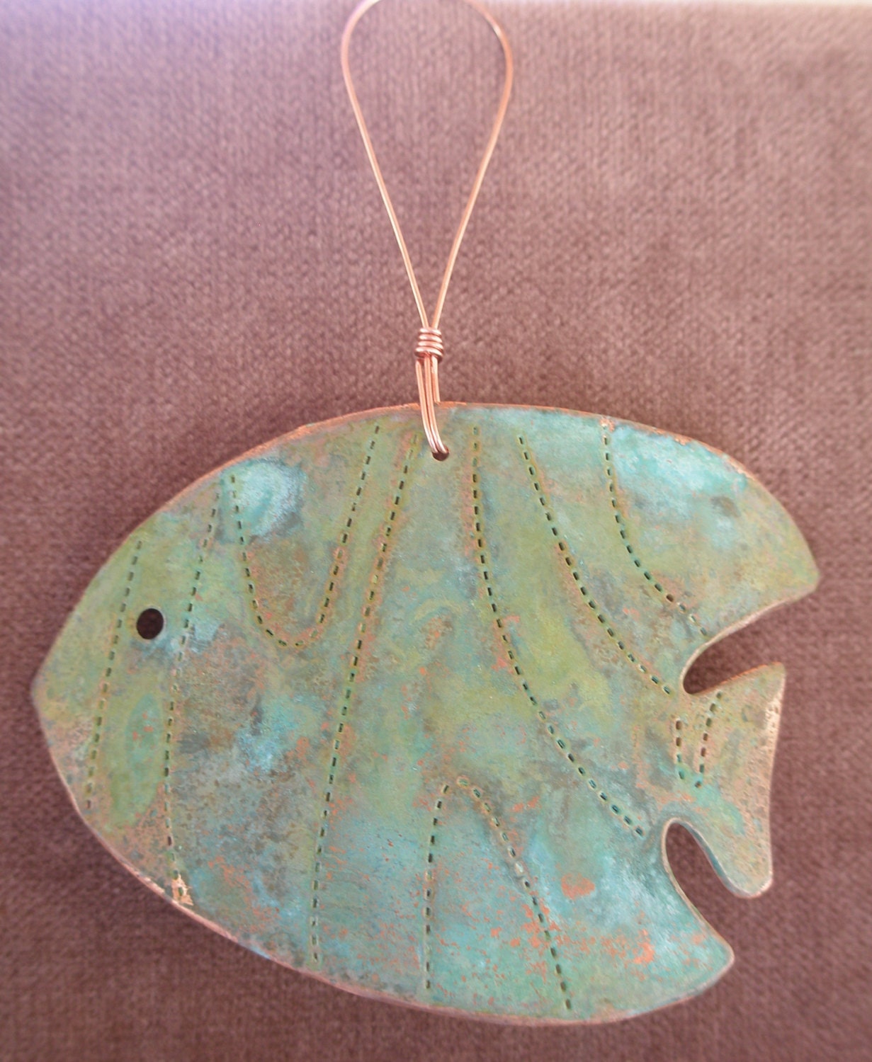 TROPICAL FISH Left Copper Verdigris Ornament - Handcrafted in The Copper State (Arizona USA)