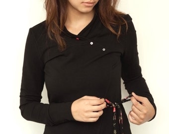 black jersey shirt - buttons - longsleeve
