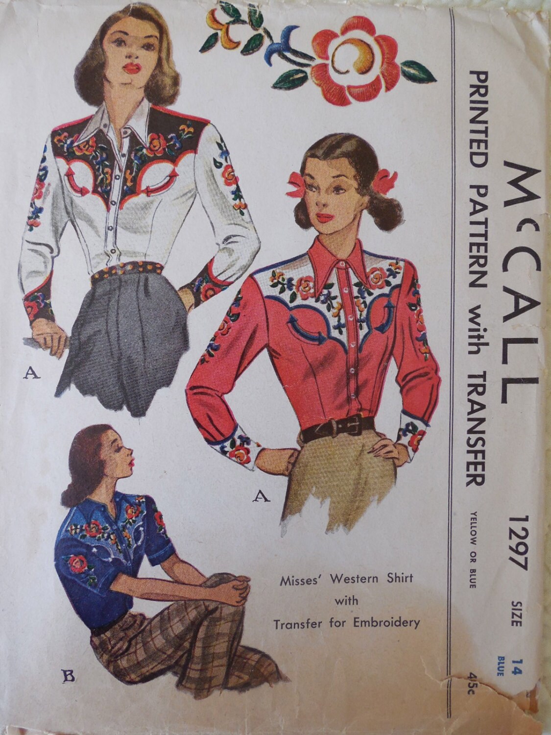 Vintage 1940 McCALL 1297 Western Shirt Sewing Pattern