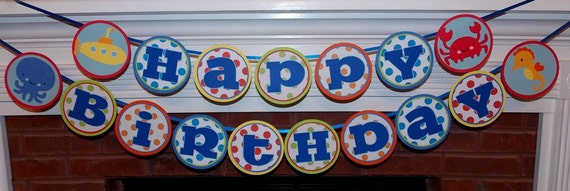 Under the Sea Birthday Banner .. READY TO SHIP ... green yellow orange blue ... submarine octopus ...adjustable panels Il_570xn