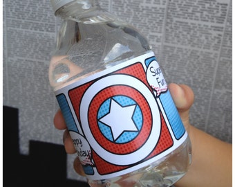 Superhero Collection. Water Bottle Labels. DiGITAL DOWNLOAD. DiY Printable Design. Pinkadot Shop