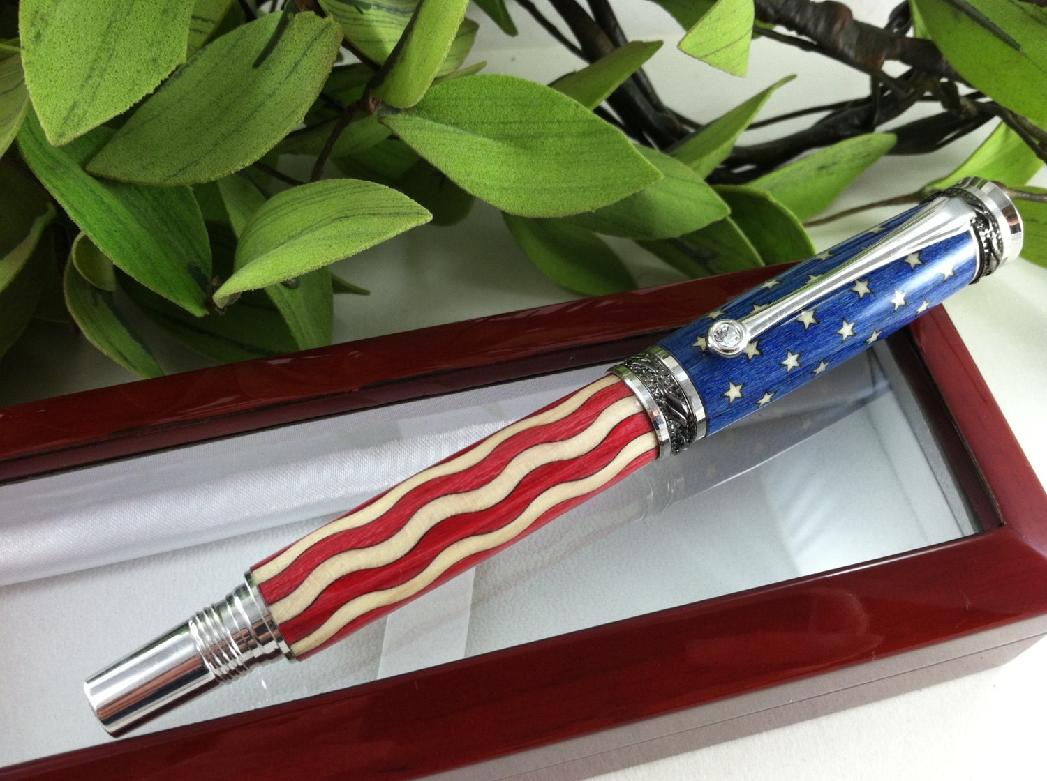 American Flag Wood Inlay Calligraphy Fountain Pen or
