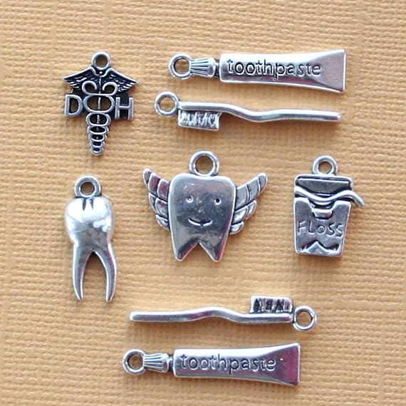 Dental Charm Collection Antique Silver Tone 8 Charms COL242