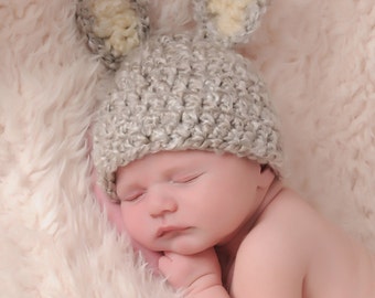 Baby Bunny Hat, Newborn Grey Bunny Hat, Baby Easter Hat, Newborn Easter Hat, Crochet Baby PHOTO PROP