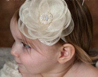 Ivory Headband, Headband ,Baby girl Headband,Newborn Headband,Christening Headband,Shabby Chic Headband, Baptism Headband, Baby Headbands. 1