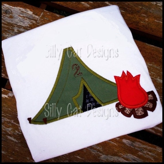 Camping Tent and Fire Embroidery Applique Design