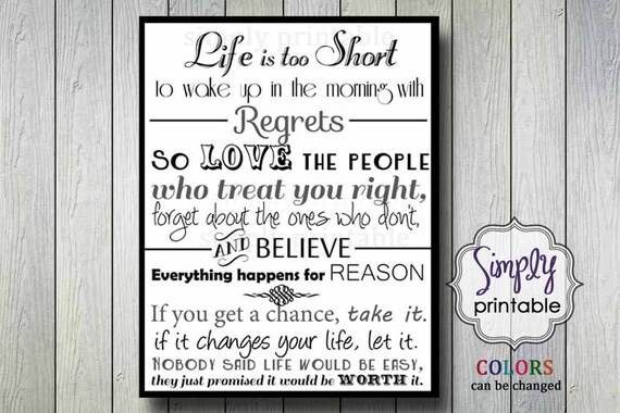 Life is too Short Wall Print 11x14 DIGITAL Il_570xn