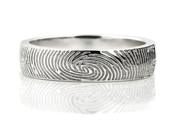 Your Fingerprint Ring - Sterling Silver Engraving Wedding Band-non blackened,6mm