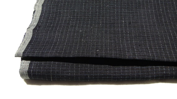 Hand Loomed Linen. Vintage Japanese Asa. Indigo Dyed Fabric.