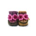 Baby Booties - Hand Knitted with Crochet Bell Flowers - Purple and Pink, 3 - 9 months