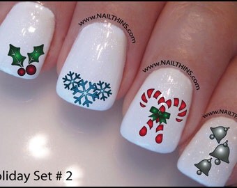 Christmas Nail Decal Holiday Set #2 Candy Canes Snowflakes Holly Silver Bells Christmas Design Nail Art