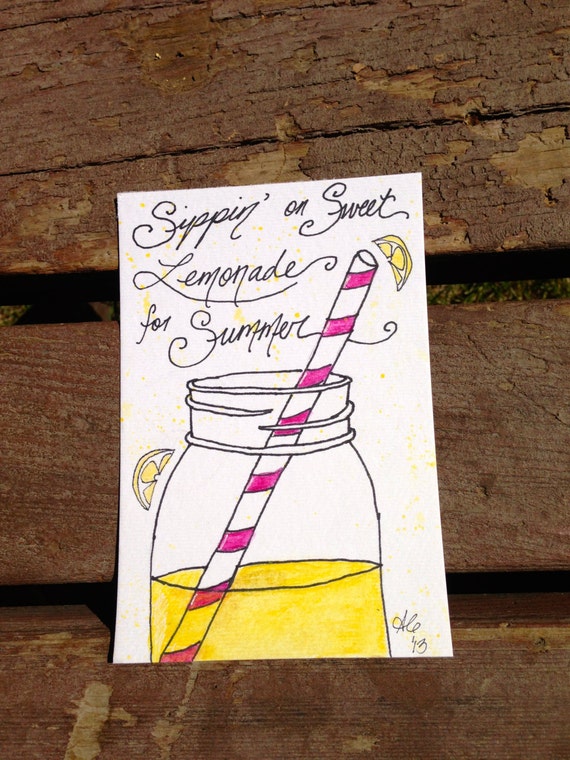 Original 4x6 Lemonade Summer Mason Jar Illustration Original 4x6 Lemonade Summer Mason Jar Illustration