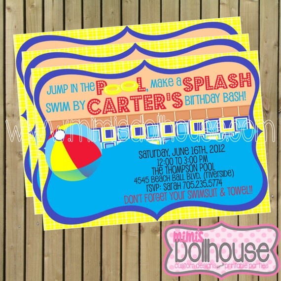 Pool Party Invitation- Printable Pool Party Birthday Invitation PDF/JPEG Il_570xn