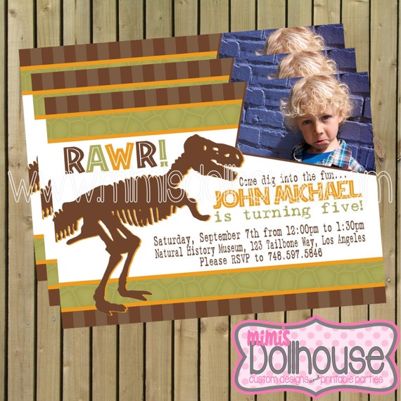 Dinosaur Dig Invitation- Printable Dinosaur Invitation- Fossil Birthday invitation PDF/JPEG Il_570xn