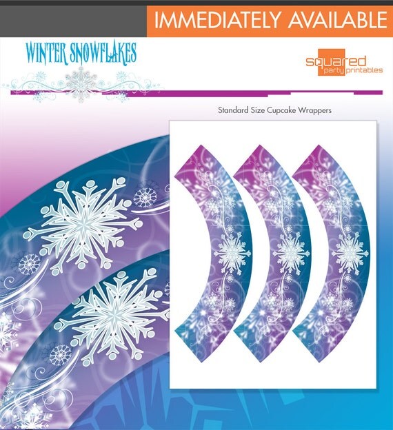 Frozen Cupcake Wrappers - Ice Princess Winter Snowflakes Printable Birthday - DIY - Do-It-Yourself Printables - Instant Download Il_570xn