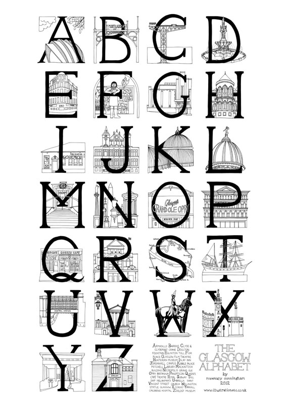 glasgow alphabet monochrome medium a3 poster by