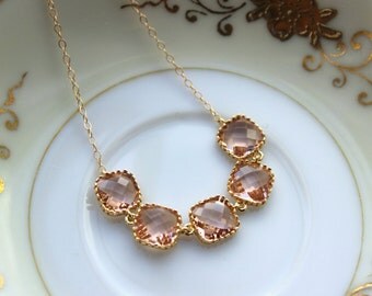 Champagne Blush Bracelet Gold Plated Peach Bracelet - Christmas Gift - Bridesmaid Bracelet - Bridal Bracelet Champagne Blush Wedding Jewelr