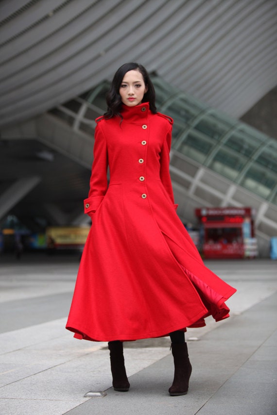 Red Coat Big Sweep High Collar Women Wool Winter By Sophiaclothing