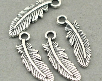 SALE Feather Charms Antique Silver 8pcs zinc alloy beads 6X23mm CM0593S