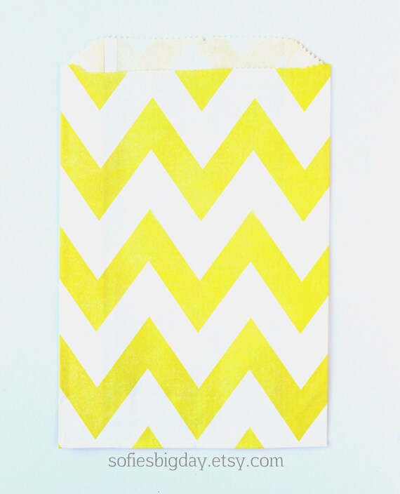 YELLOW CHEVRON Treat Bags-24 Yellow favor bags-rapunzal party-tangled party- yellow goody bags-yellow chevron stripe-24 count Il_570xn