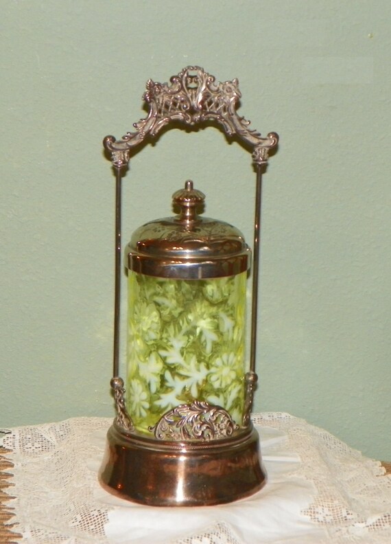 Antique Victorian PICKLE CASTER EAPG Daisy Fern Vaseline Glass