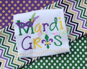 Mardi Gras Shirt - Mardi Gras Embroidered Shirt - Girls Mardi Gras Shirt - Beads - Mardi Gras Mask - Mardi Gras Mask Shirt-Mardi Gras Shirt
