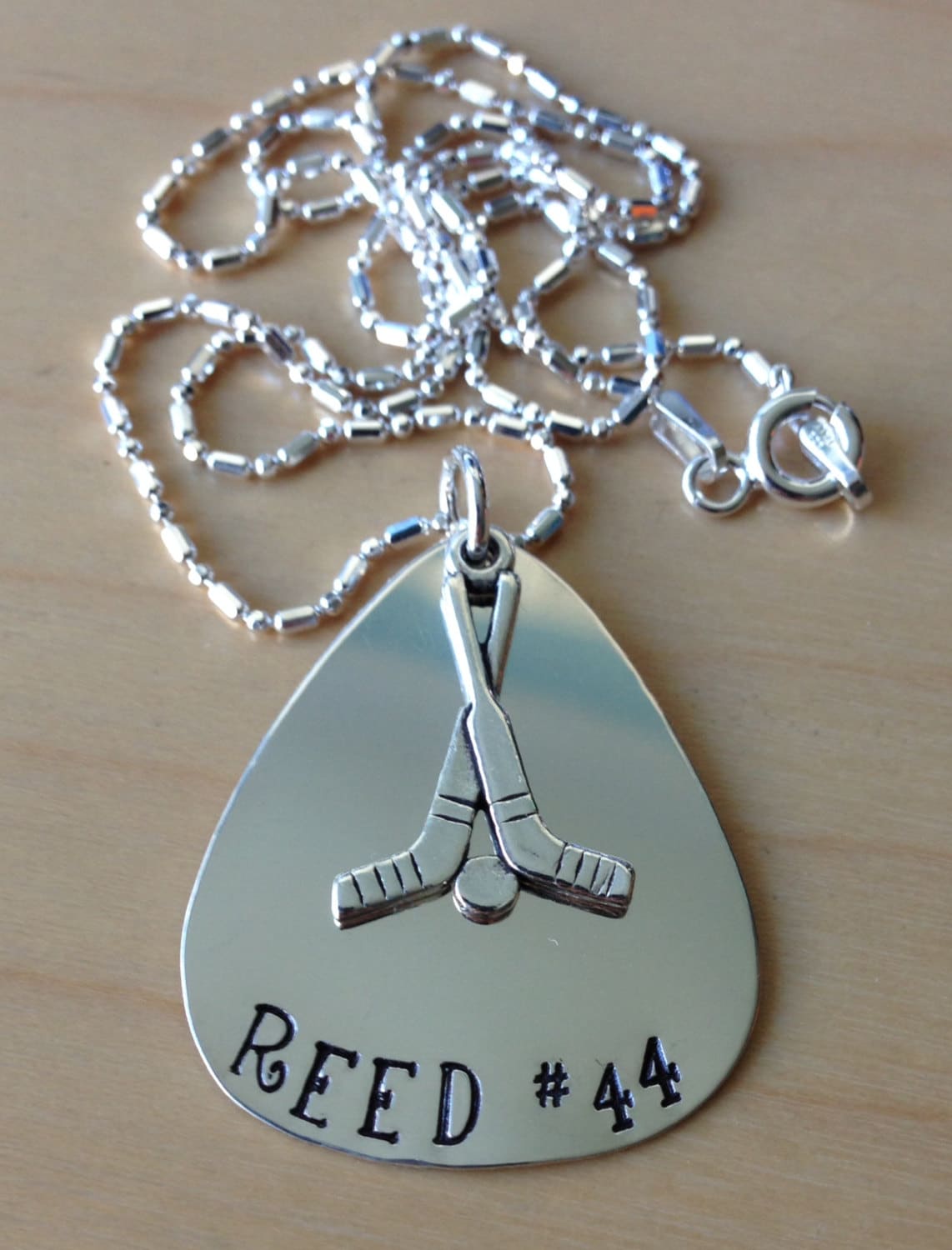 Sterling Silver Hand Stamped Ice Hockey Personalized Necklace