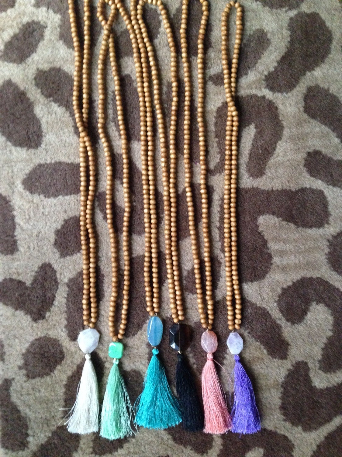 Beaded Wood Necklace With Colorful Tassels