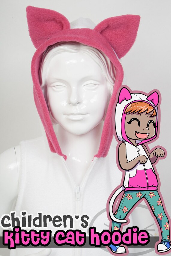 KIDS White Kitty Cat Hoodie Costume Vest Jacket Handmade
