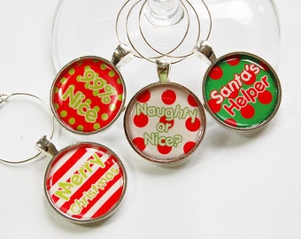 Wine Glass Charms, Christmas Wine Charm, Wine Charms, Santa, table setting, entertaining, Christmas party,stocking stuffer,wine lover (2872)