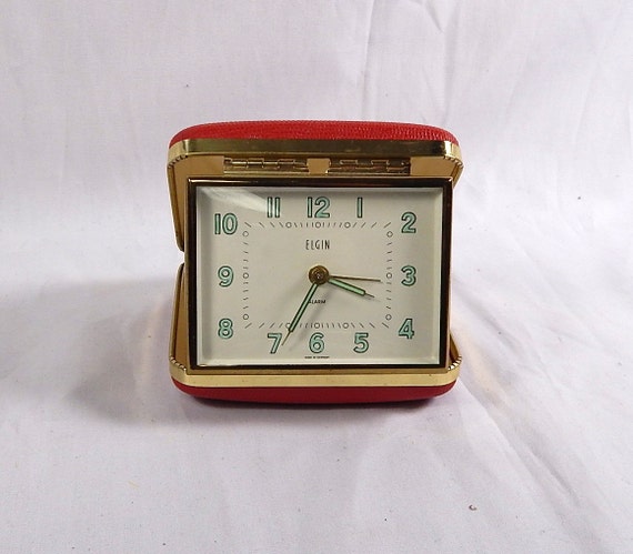 Vintage Elgin Travel Alarm Clock Red Case Made in by SkippiDiddle