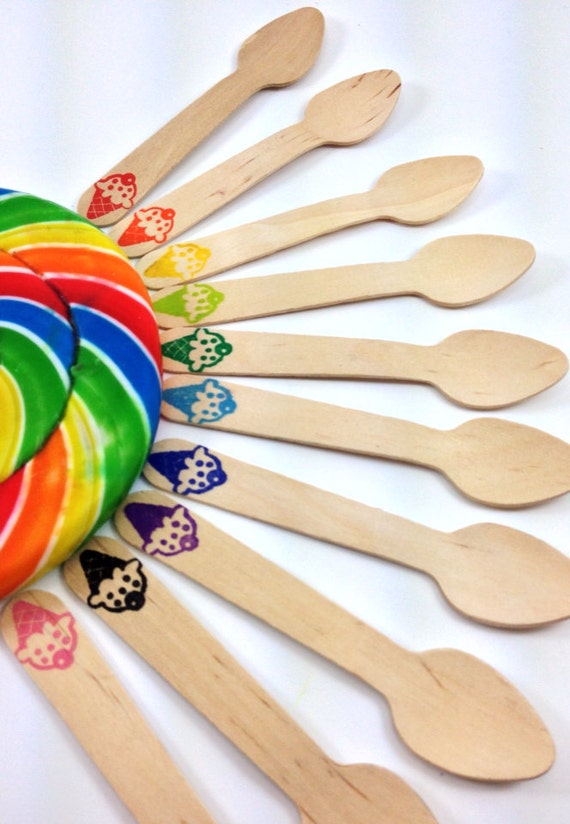 25 Ice Cream Cone SMALL Wooden Ice Cream/ Cupcake Spoons, Wooden utensils, Cutlery, silverware, kids party, cupcakes, baking, rainbow Il_570xn