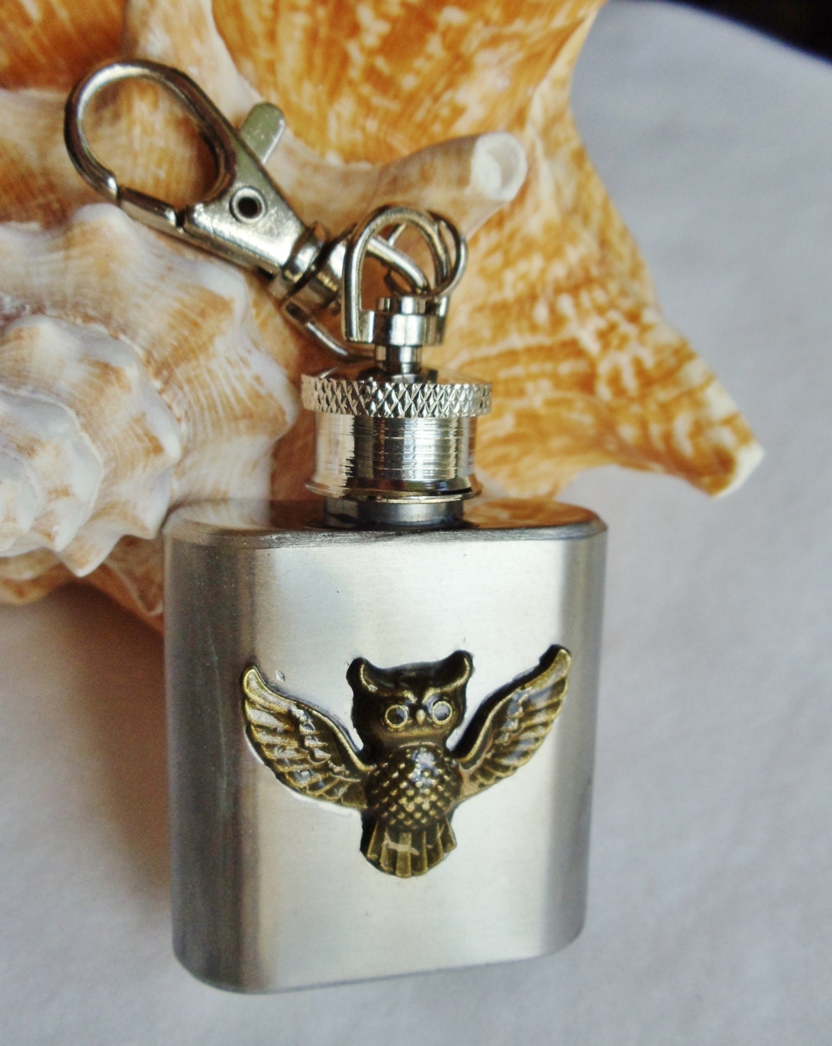 Owl flask mini key chain flask with bronze owl