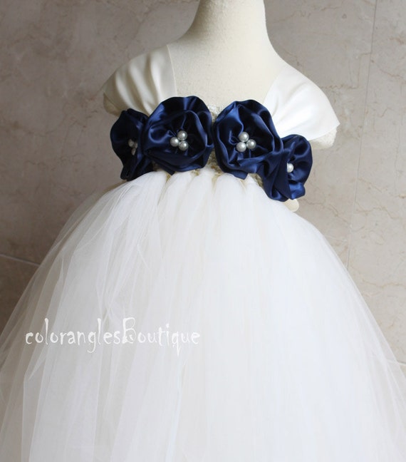 Flower Girl Dress Ivory Navy tutu dress baby dress toddler