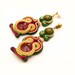 Egyptian embroidered gold earrings with Swarovski crystals, soutache (ruby, emeralnd green and gold)