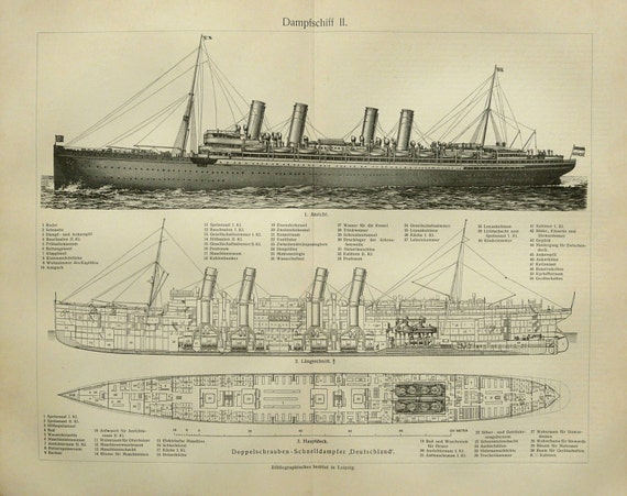 1897 Antique engraving of an OCEAN LINER by AntiquePrintsOnly