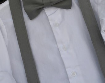 Boys grey bow tie, boys grey suspenders, childs grey bowtie, boys pewter suspenders, toddler bowtie, baby grey bow tie, boys charcoal bowtie