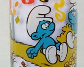 Vintage 1983 Smurf Glass, Harmony Smurf , Peyo, Cartoon, Tumbler, Glassware, Blue, Brown, White, Red Vintage 1983 Smurf Glass, Harmony Smurf , Peyo, Cartoon, Tumbler, Glassware, Blue, Brown, White, Red