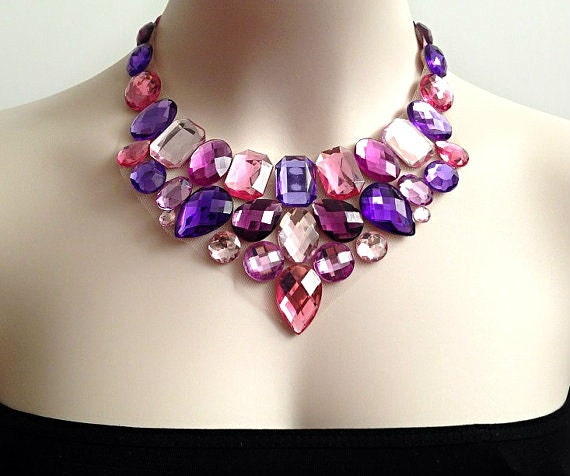 Purple Bib Necklace Purple And Pink Statement Necklace