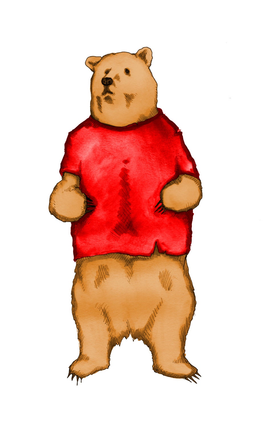 Realistic Pooh Bear Watercolor Fine Art Print